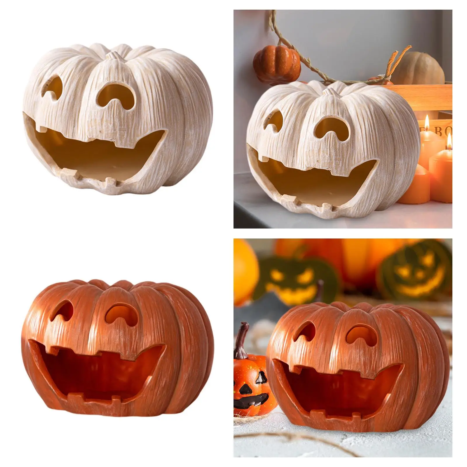 Pumpkin Tealight Candle Holder Resin Candlestick Table Centerpiece Lantern Halloween Decoration for Fireplace Mantel Festival
