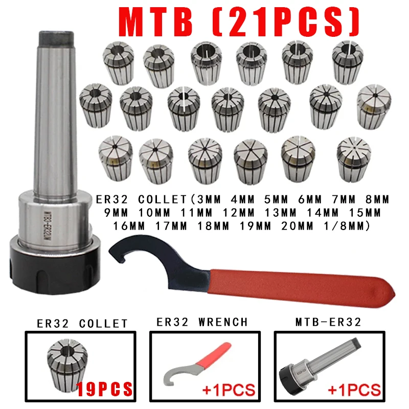 Spring Clamps ER32 21PCS MT4 ER32 MT3 MT2 1PCS Wrench 1PCS Collet Chuck Morse Holder Cone CNC Milling Lathe tool spring collet collet chuck spring collet chuck engraving collet chuck