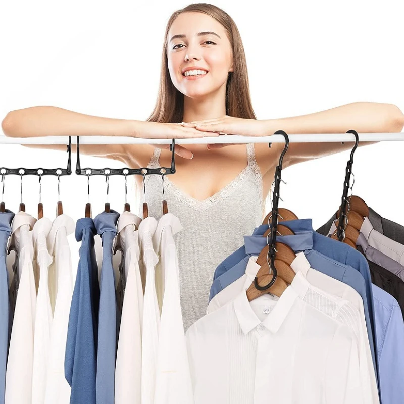 

10pcs Multifunctional Clothes Hanging Rack Five-hole Magic Wardrobe Holder Space-saving Plastic Storage Organizer Home Furniture