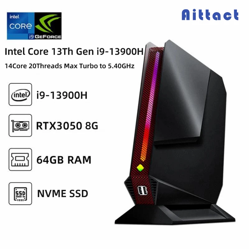 Mini PC de jeu Windows 11, Intel Core 13th Isabel i9 13900H i7 12700H, Nvidia RTX 3050, ordinateur de bureau 8G, WiFi 6, Bluetooth 5.2