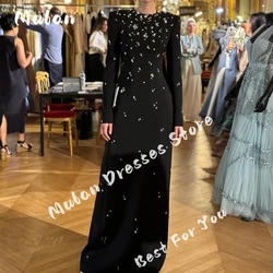 Black Long Sleeves Prom Dresses Beadings crystal Elegant Women Evening Dresses Formal Party Gown