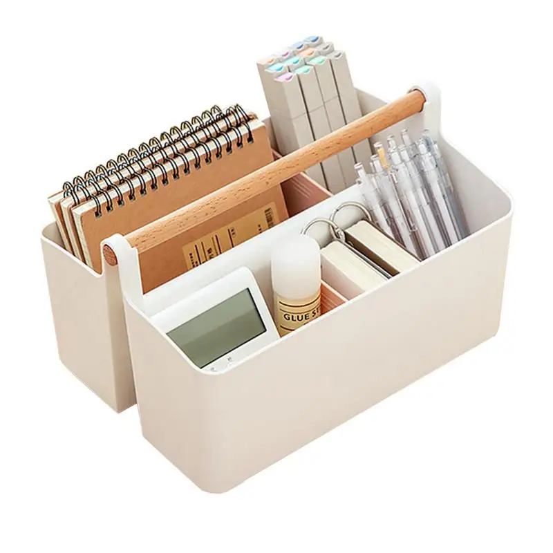 

Shower Basket Portable Bathroom Storage Basket With Wooden Handle And Divided Compartments Toiletries Container Bath Basket