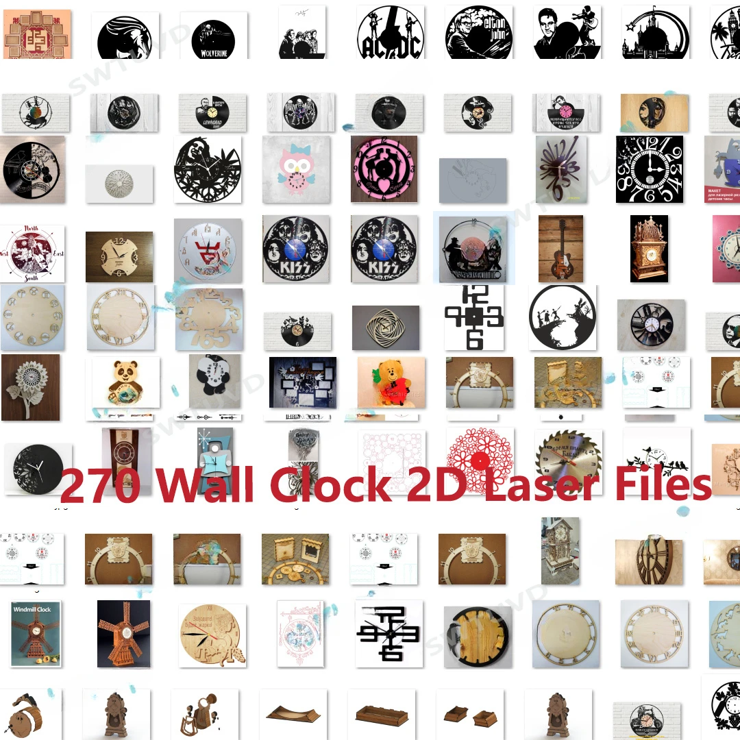 

270 Clock Panel Drawings 2D Vector DXF CDR Format Design CNC Laser Files