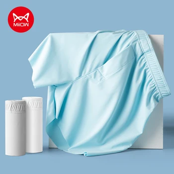 MiiOW 3 pezzi biancheria intima da uomo in seta di ghiaccio boxer traspirante estate uomo mutandine pantaloncini di grandi dimensioni casual uomo casa freccia pantaloni 1