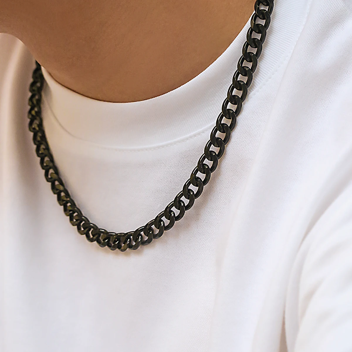 KunJoe Simple Cuban Chain Necklace for Men Gold Color/Black Metal Aluminium Chain On The Neck Choker Jewelry Party Male DIY Gift_voghion.com