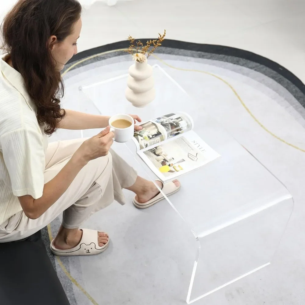 Coffee Table 39.25" Long Rectangle All Acrylic Thick Waterfall , Clear，Minimalist and Modern，Nearly Unbreakable，Store Display