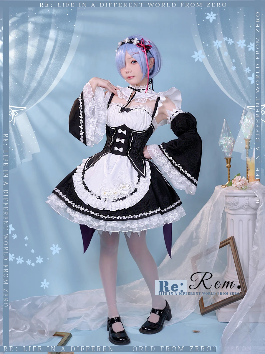 Косплей-костюмы аниме Rem Lolita Maid Vestido Re:zero Kara Hajimeru Isekai Seikatsu костюмы на Хэллоуин для женщин платье лолиты