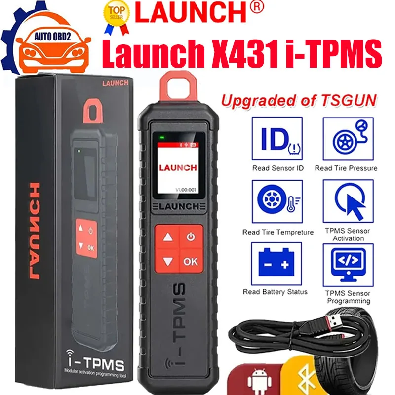 

Launch X431 i-TPMS детектор давления в шинах, Модернизированный TSGUN может работать автономно с помощью приложения i-TPMS или работает с Launch X431 V + и т. д.
