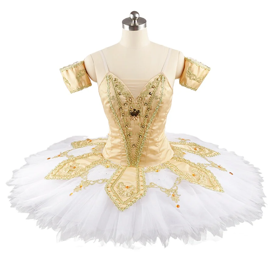 

Fine Workmanship 12 Layers Kids Girls Women Competition Performance Wear Shiny Gold White Professional Ballet Tutu