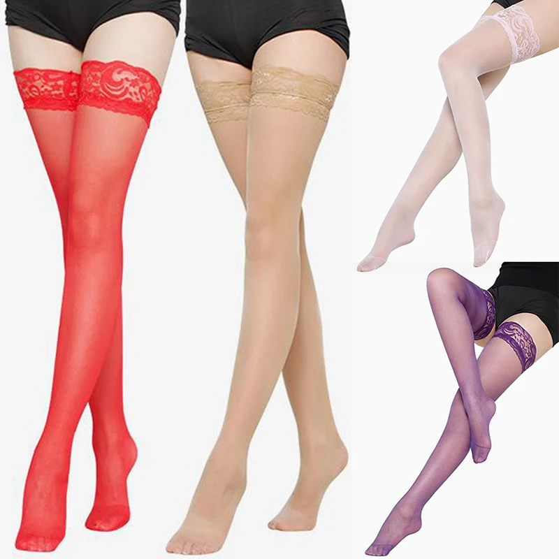 

1Pair Women's Sexy Stocking Sheer Lace Thigh High Stockings Nets For Women Fashion Women Stockings Pink Purple Nude Red