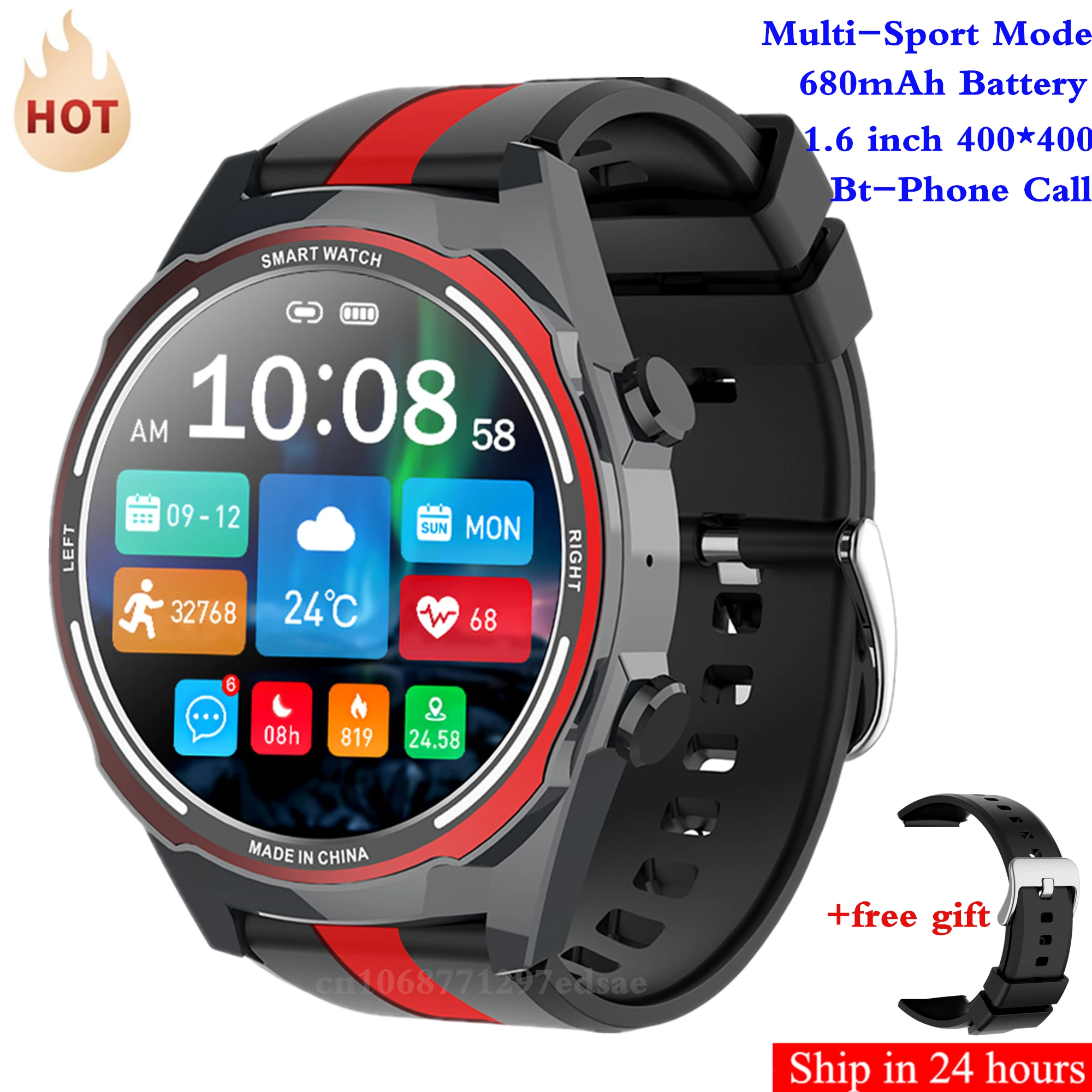 

Szwxskj S6 Smart Watch for Men 1.6" HD 400*400 BT-Phone Call Music Play Heart Rate for Android IOS 680mAh Battery 30days Standby