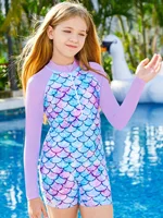 2024 News Girls Swimwear One-Piece Mermaid Swimsuit Summer Long Sleeve Swimming Beach Wear Kids Children Bathing Suit 3-12 Year 3