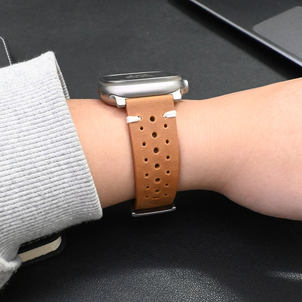 Premium Genuine Leather Watch Band - Elegant Titanium Strap