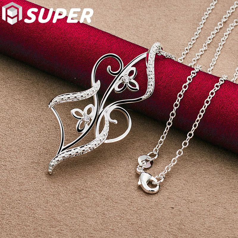 

925 Sterling Silver Flower AAA Zircon Pendant Necklace 16-30 Inch Chain For Women Fashion Wedding Party Charm Jewelry