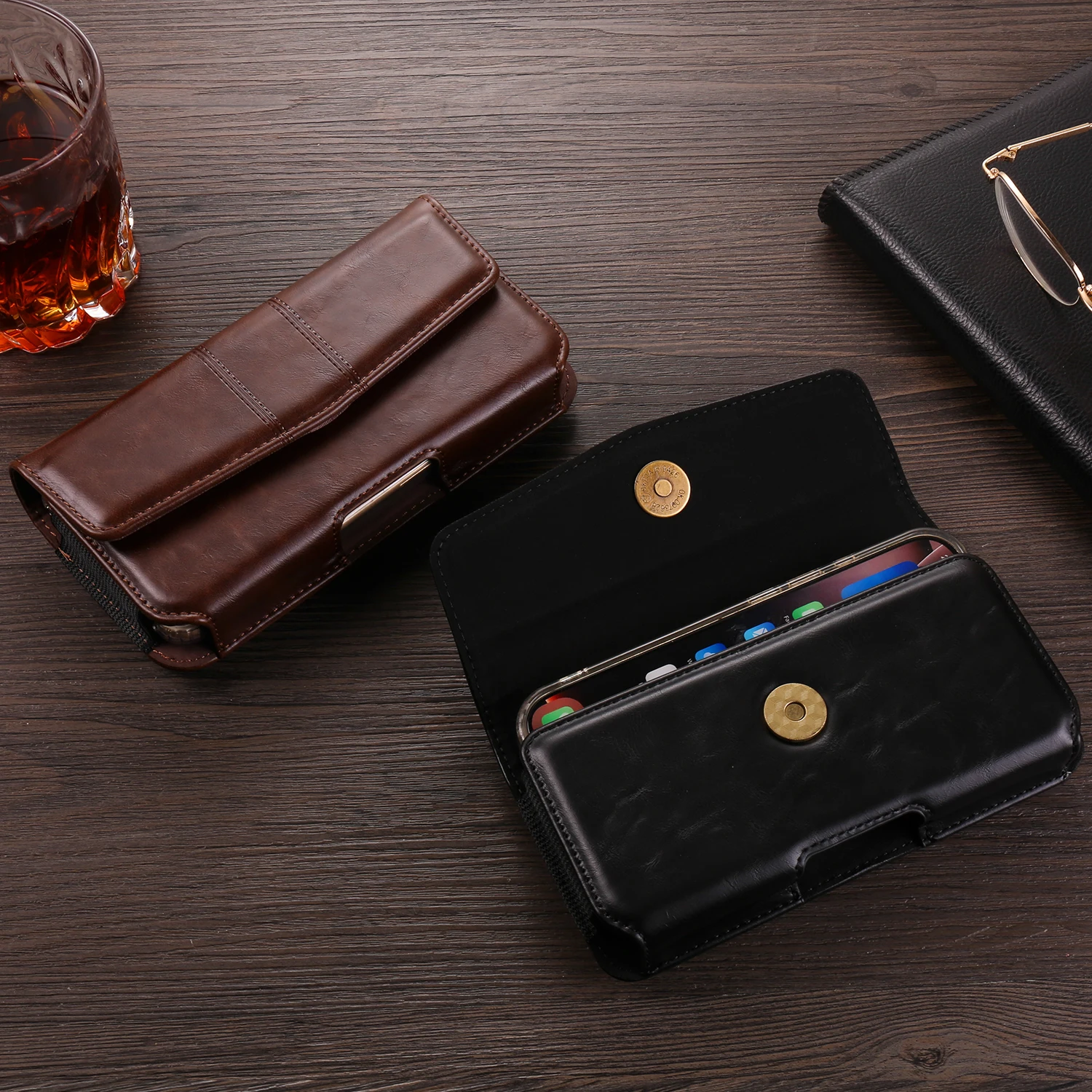 FULAIKATE Horizontale Universal-Handytasche aus Leder, Hüfttasche mit Kartensteckplatz für Samsung Galaxy S25 Ultra, iPhone 17 Pro Max, Herren – Detail 33