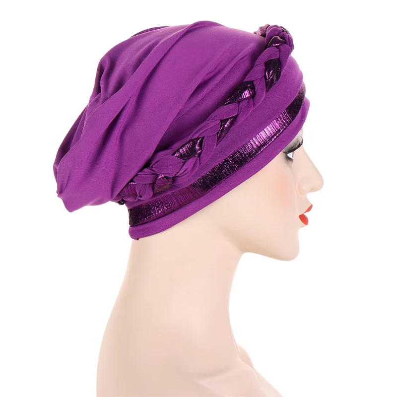 KepaHoo Muslim Women Braid Turban Cap Islamic Head Wraps Pre-Tied Hijab Bonnet Femme Musulman Stretchy Hair Cover Indian Hat 5