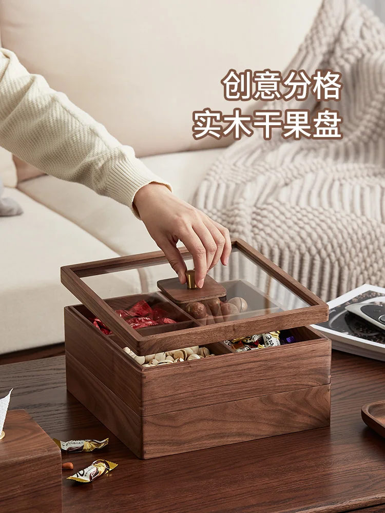 

Solid wood dried fruit tray Sigongge melon seeds snacks dried fruit box candy box compartment living room refreshment tray snack