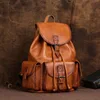 Natural Leather Men Backpack Handmade Genuine Leather Laptop Backpack Vintage Travel Bags Large Capacity Boys Shoolbags 3