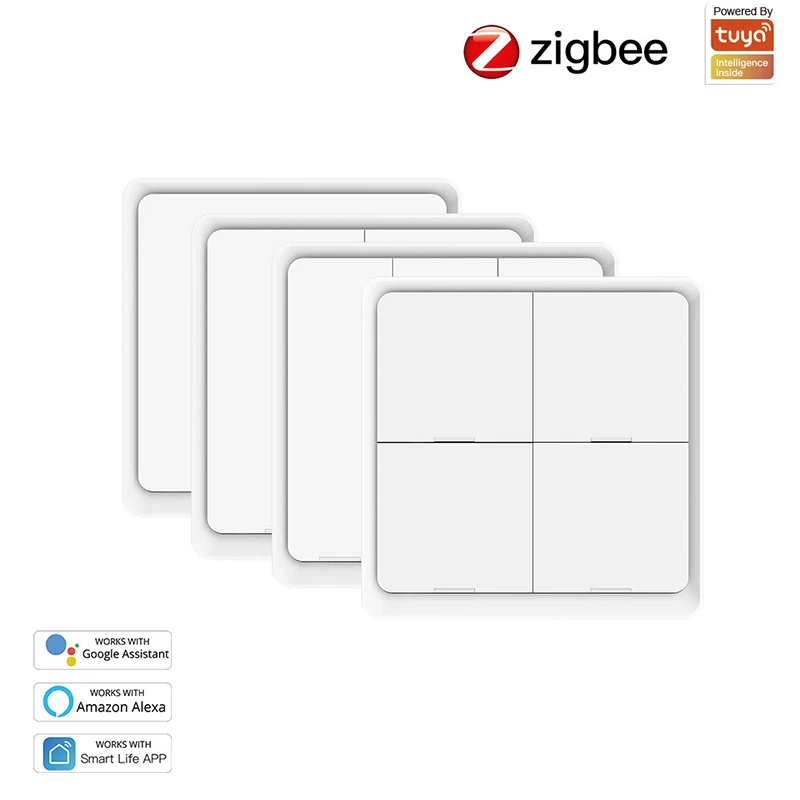 Tuya Inteligente Zigbee Interruptor de Botão sem Fio Gang Fiação Livre Cena sem Fio Interruptor Alimentado por Bateria Pode Através de Controle de Parede