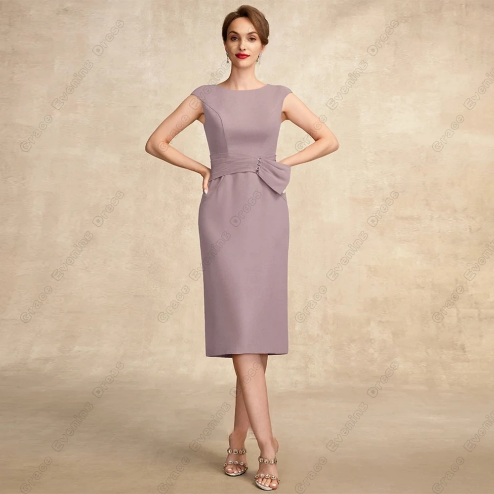 Scoop Three Quarter Mother of Bride Dresses for Women Sheath Wedding Party GownKnee Length Prom Gowns Vestido De Noche