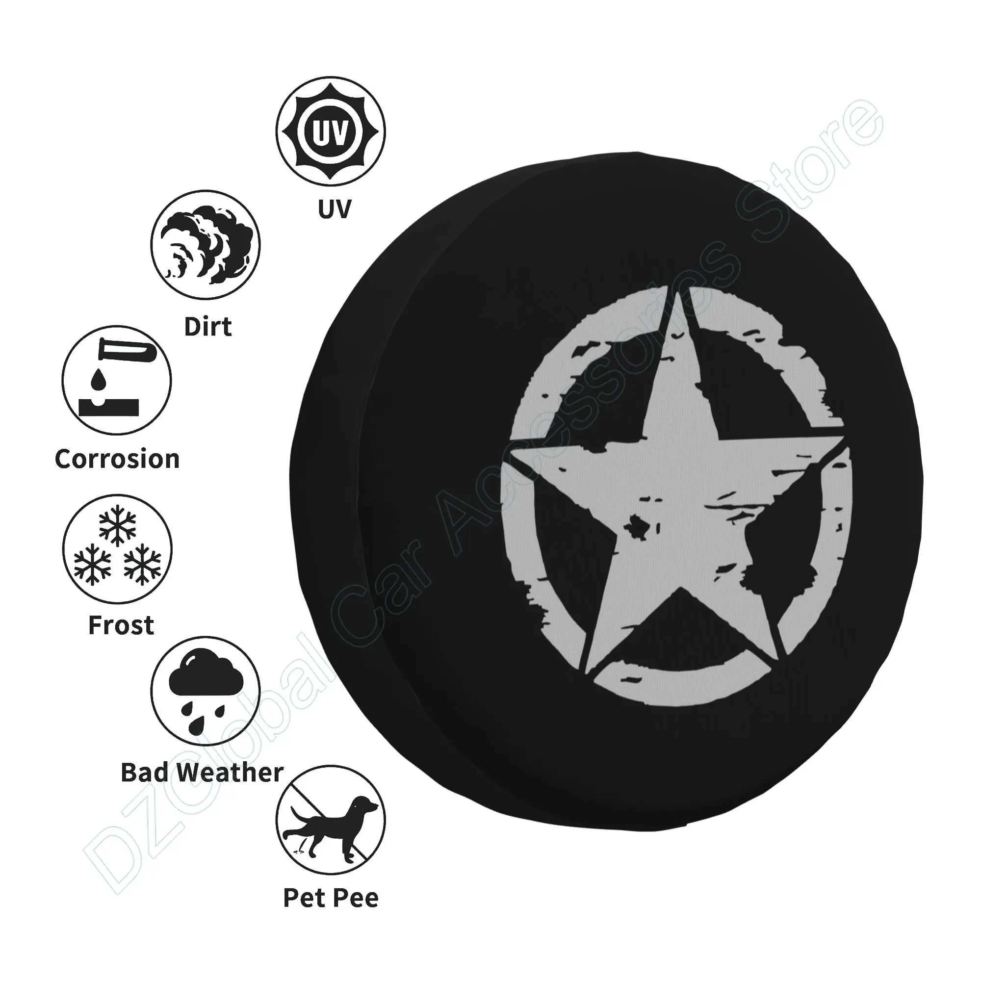 Militar tático estrela tampa do pneu sobresselente, roda à prova de poeira, apto para reboque, RV, SUV, 14 