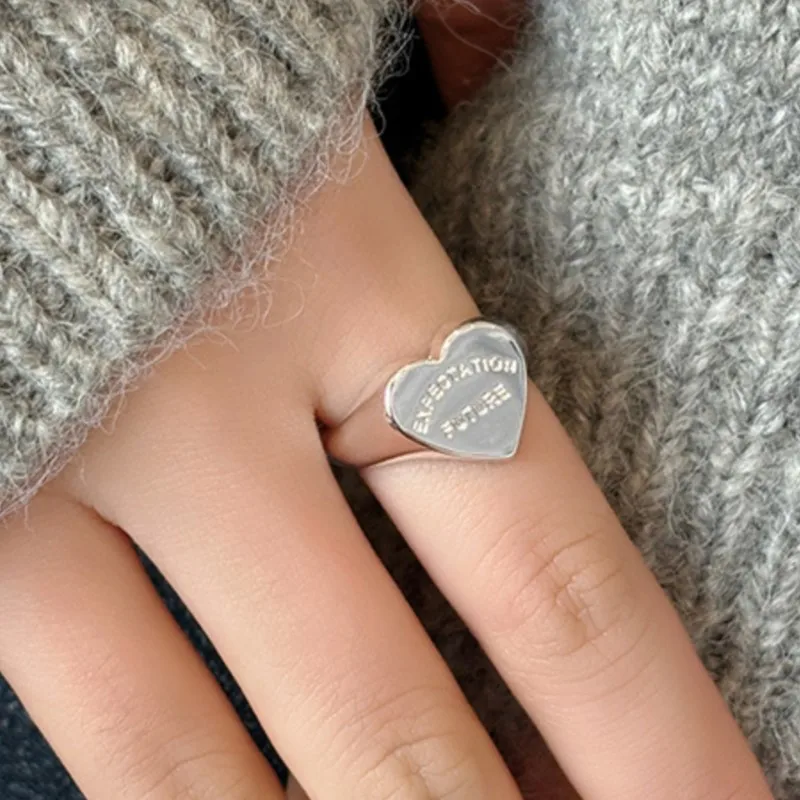 Silver Color Love Heart Letter Rings for Women Elegant Simple Smooth Ring Party Jewelry Gifts