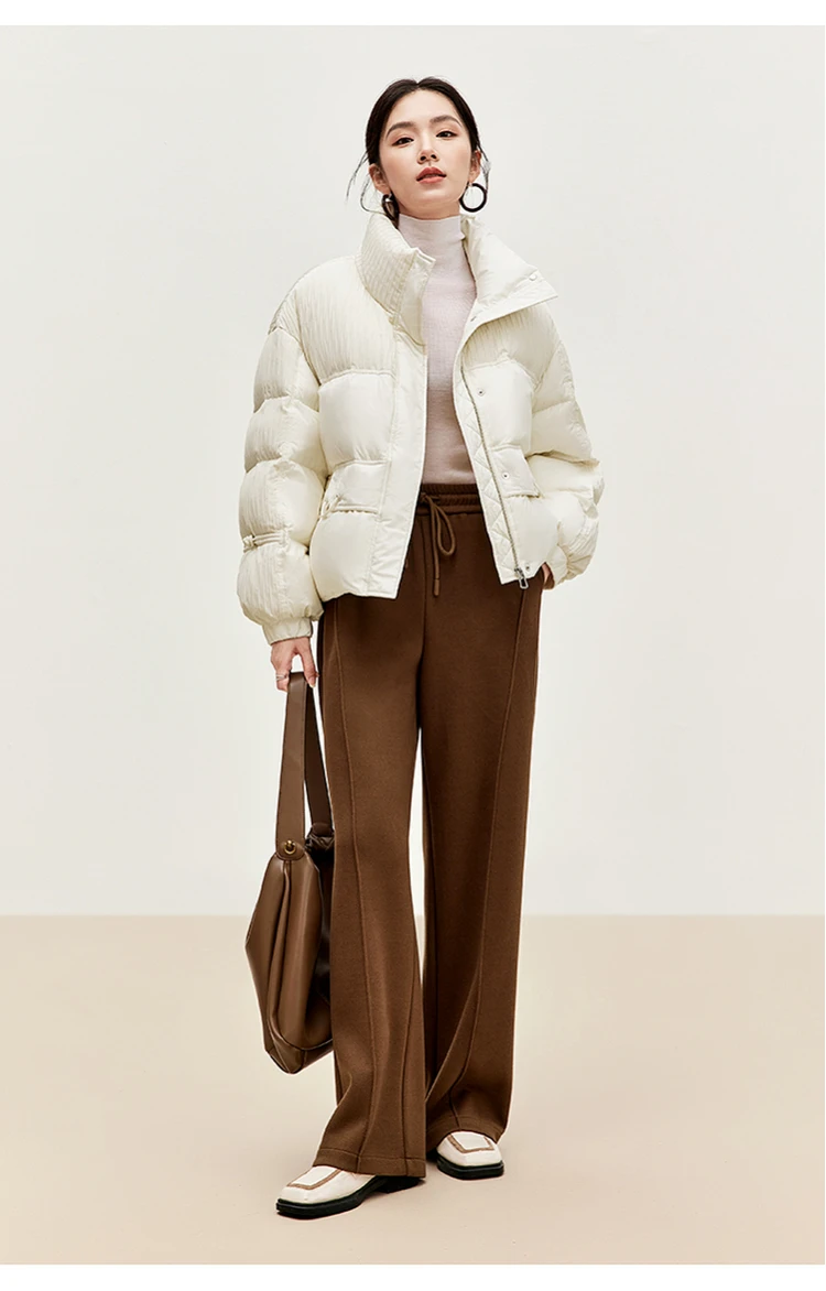 SENTUBILA Women's Cropped Down Coat 2024 Winter Fashion Puffer Jacket 90% White Duck Down Stand Neck Outerwear Ladies W44Y56273