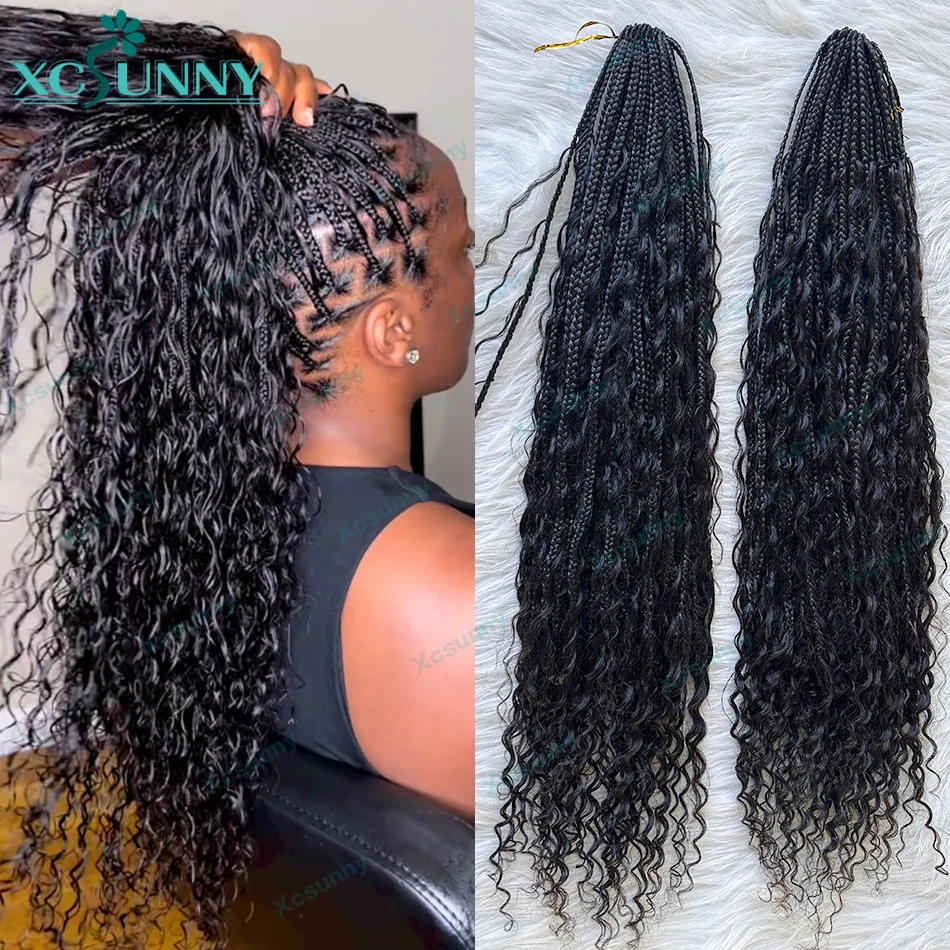 Crochet Boho Box Braids With Human Hair Curls Synthetic Hair For Braiding  14-30 inch Pre-looped Box Braids With Curly Ends