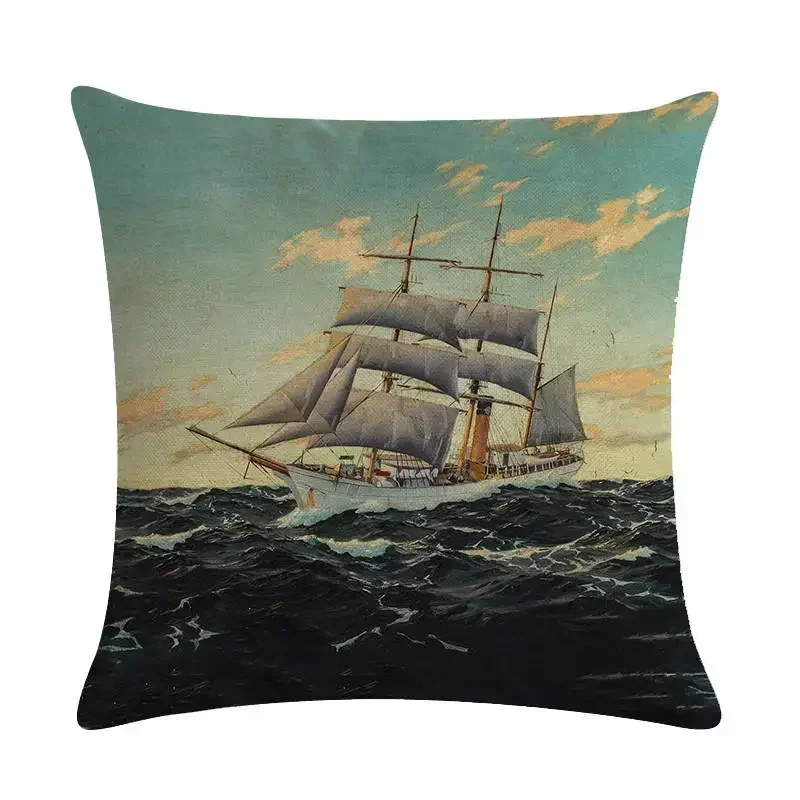 Car Sofa Hotel Home Decor Sea Breeze Decorative Pillowcase Nautical Sailing Linen Pillow Sailboat Cushion Cover
