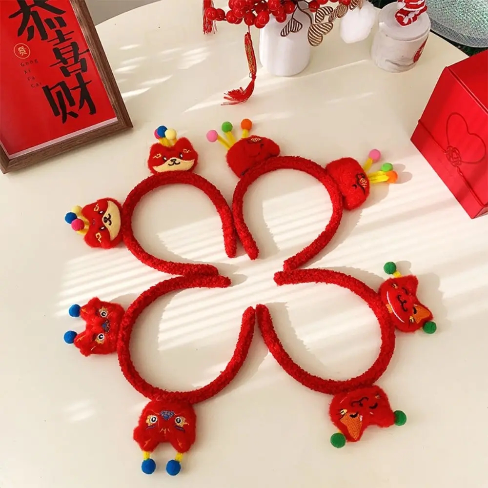 

Cartoon New Year Headband Mascot Dragon Red Hairband Lion Awakening Headband Child Headwear Chinese Style New Year Headdress