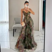 Mode femme printemps automne nouvelle maille imprimé fleuri belle robe de soirée dames robe licou INS vacances robe longue décontractée 5