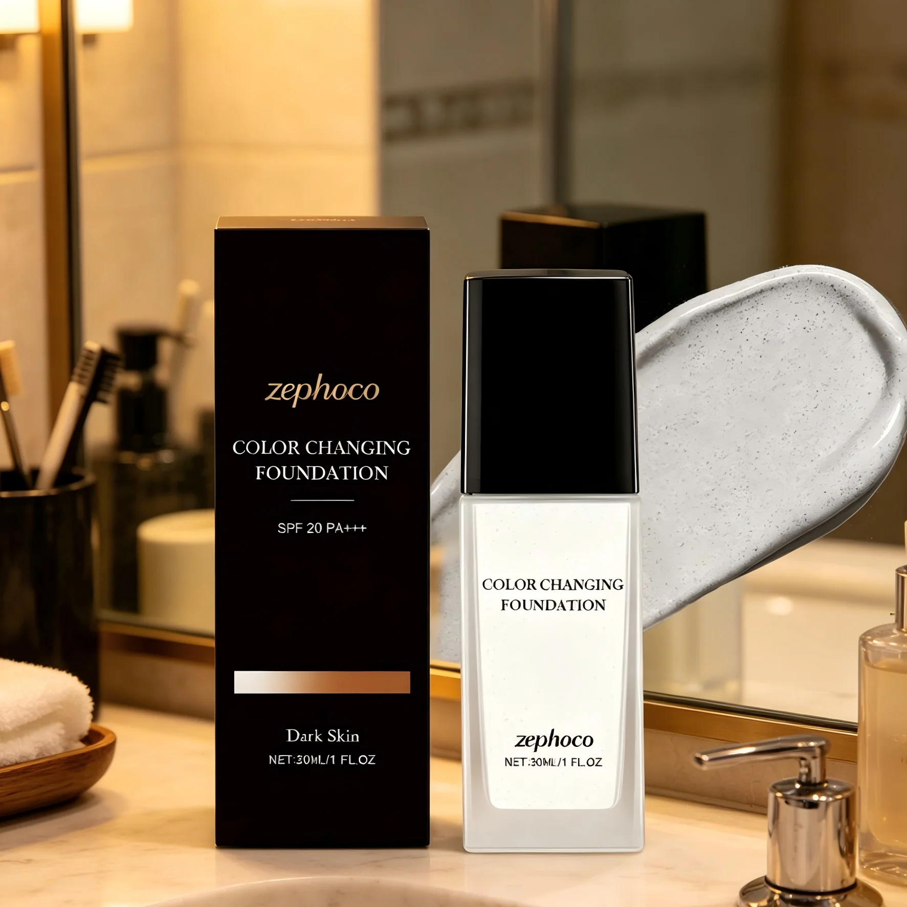 Zephoco Liquid Foundation Color Changing Spf 20 Pa+++ Cover Blemishes Flawless Finish High Coverage Base Makeup Foundation 30ml_voghion.com