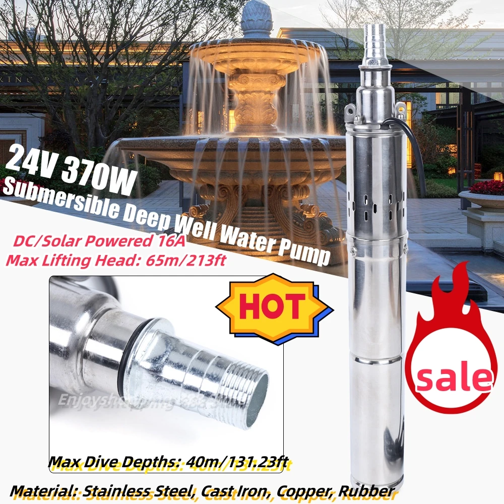 

370W 24V Deep Well Water Pump Submersible Pump Solar Powered 2m³/h Max. 65m Delivery Height for Garden Irrigation or Home Use