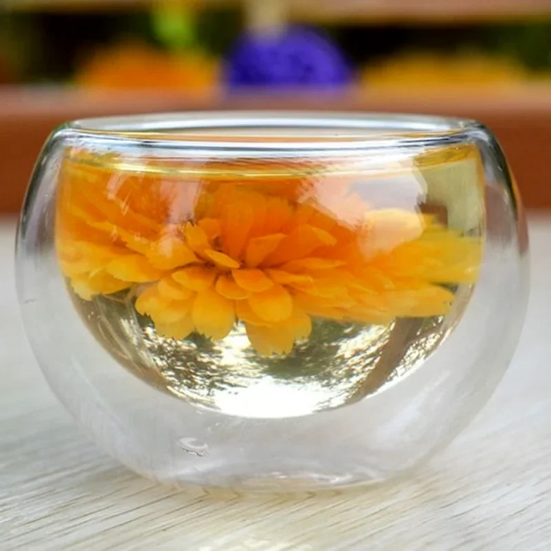 1pcs Double Wall Clear Glass Tea Cup 50ml Layer cup mug heat-resistant glass double cup Kung Fu tea cups tea cup drinking glasses