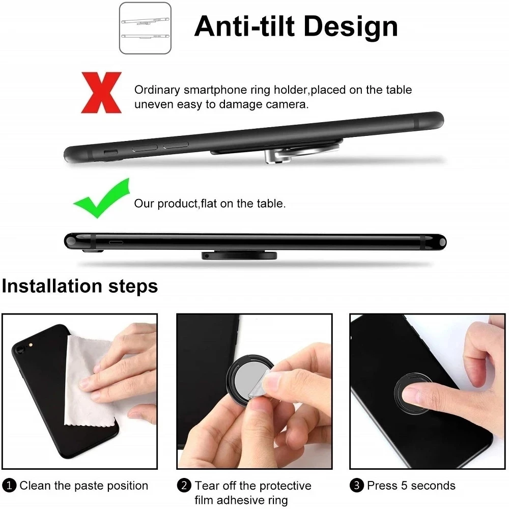 Universal Metal Mobile Phone Finger Ring Stand and Car Mount Holder