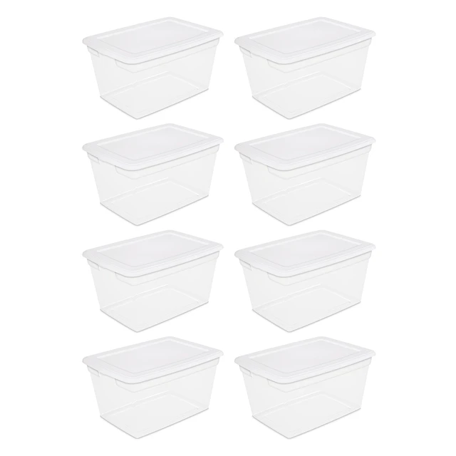 Sterilite 58 Qt Storage Box Clear Base White Lid Set of 8