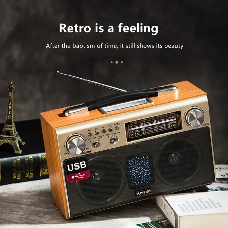 

Wooden Vintage Wireless Bluetooth Speaker LED High Quality Portable Home Tri Band FM Radio Subwoofer Mobile TF Card USB/SD