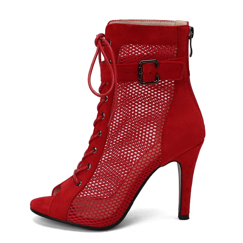 Peep Toe Summer Shoes Woman Sandals Sexy Cut-outs Gladiator Ankle Boots Lace-up High Heels Red Party Shoes Female Large Size