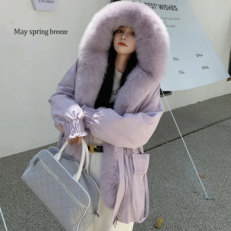 Winter Coat Women Fox Fur Collar Fur Coats And Jackets Women\'s Fur Coat Mid-Length Removable Rex Rabbit Liner Fur Jacket Zm1164