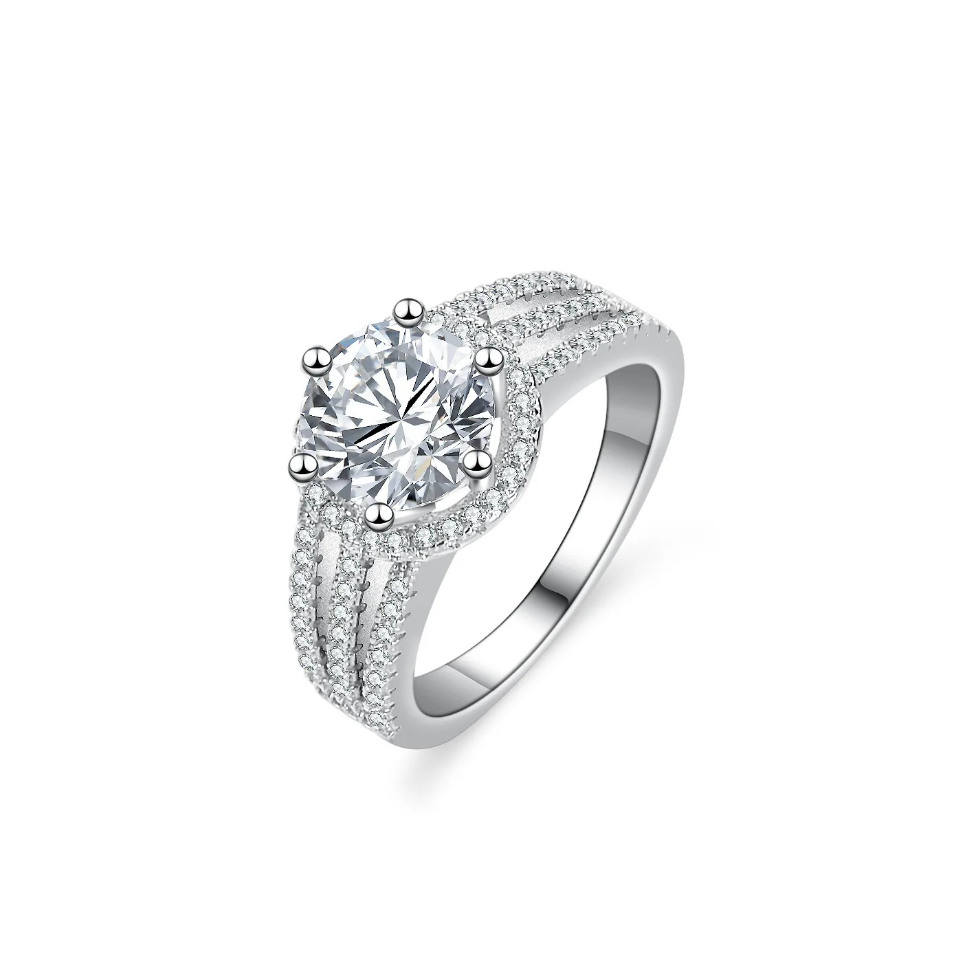 Anello Di Gioielli Di Lusso In Oro Bianco 18 Carati Con Diamante Moissanite 2 Carati Moda Seiko Fedi Nuziali A Tre File Per Regalo Da Donna