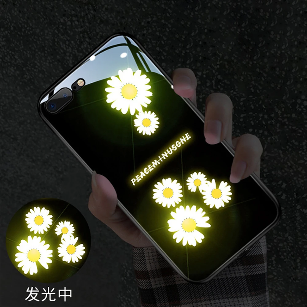 Fiore E Farfalla Sette Colori Che Cambiano Custodia Per Telefono A Led Per Samsung S23 S22 S21 S20 Ultra Call Glowing Light Up Glass Cover