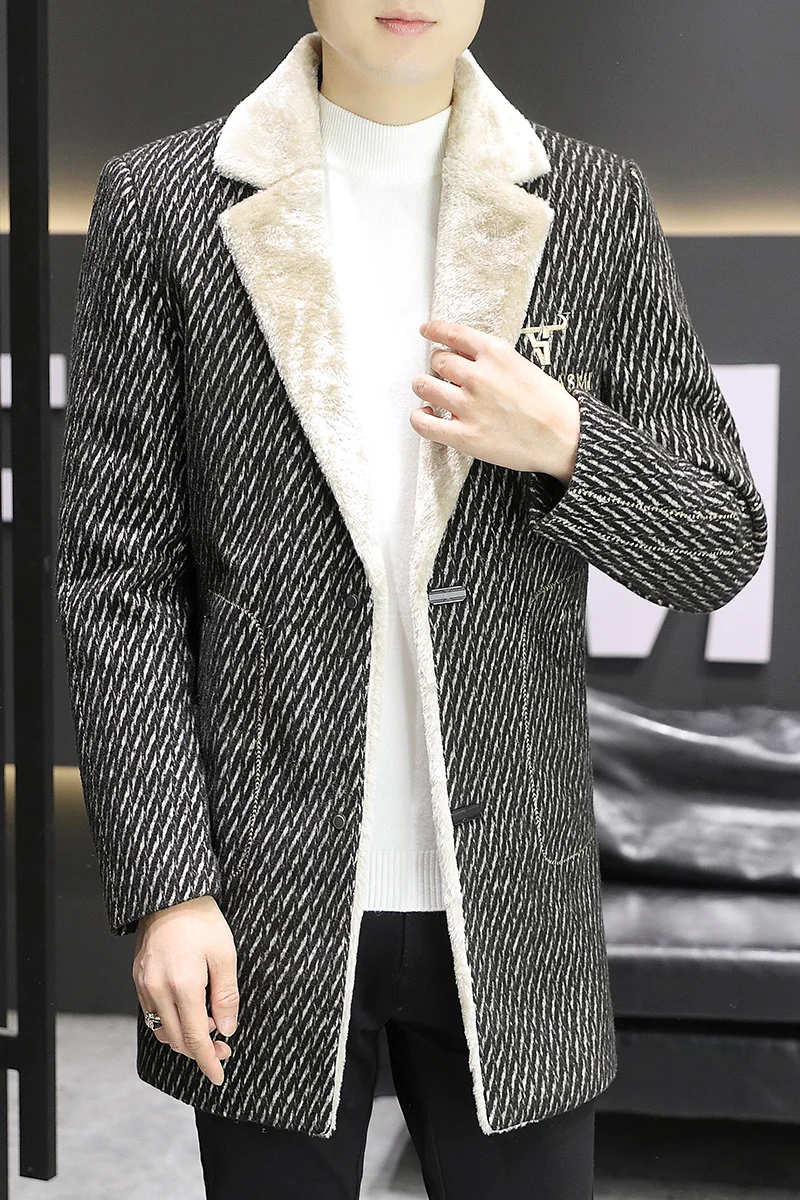 2021 겨울 코듀로이 울 혼방 재킷, 남성용 플러스 벨벳, 두꺼운 따뜻한 오버코트, 캐주얼 비즈니스 소셜 윈드브레이커, 남성 의류