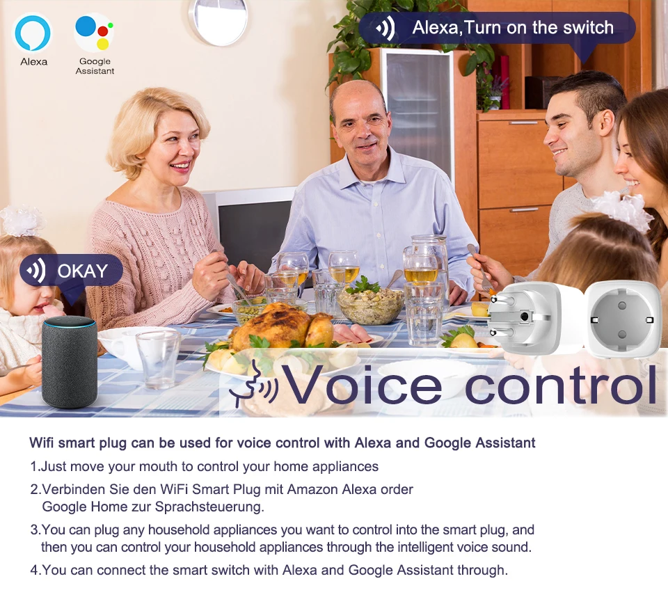 Description Picture 4 of itemSIXWGH Smart Home Socket WiFi 16A EU/FR Plug Outlet Cozylife Remote Control Timer Power Monitor Support Voice Google Home Alexa