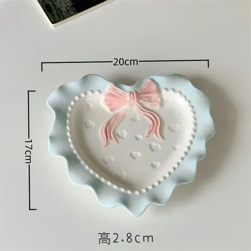 Cute Ceramic Dinner Plate Love Bow Jewelry Display Tray Wavy Edge Breakfast Plate Home Decor Photography Props 6