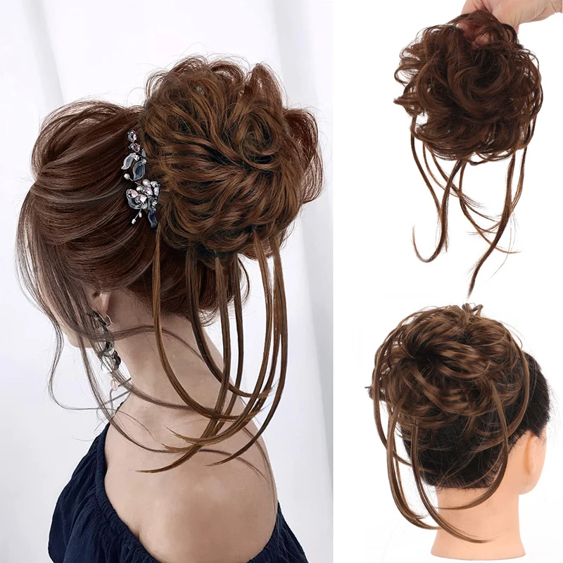 

Synthetic Elastic Messy Bun Hairpieces Curly Scrunchie Black Blonde Brown Chignon Band Updo Donut For Women Natural Fake Hair