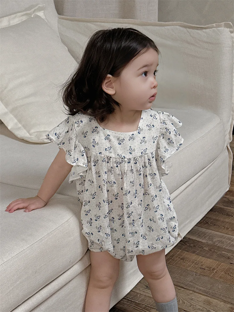 

Baby Summer Thin Bodysuit 2024 New Infant Girl Cute Floral Princess Jumpsuit Newborn Toddler Short Sleeve Cotton Clothes 0-24M