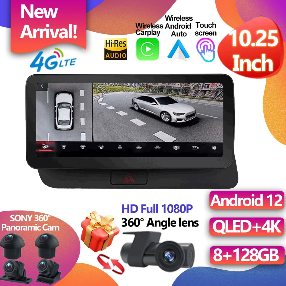 

For Audi Q5 2009-2016 8 Core Android 12 System Car Stereo WIFI 4G SIM Split Screen BT GPS Navi Multimedia Wireless Carplay
