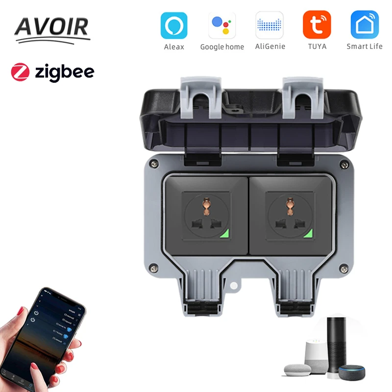 Avoir IP66 Electrical Outlets Tuya Zigbee Outdoor Waterproof Universal