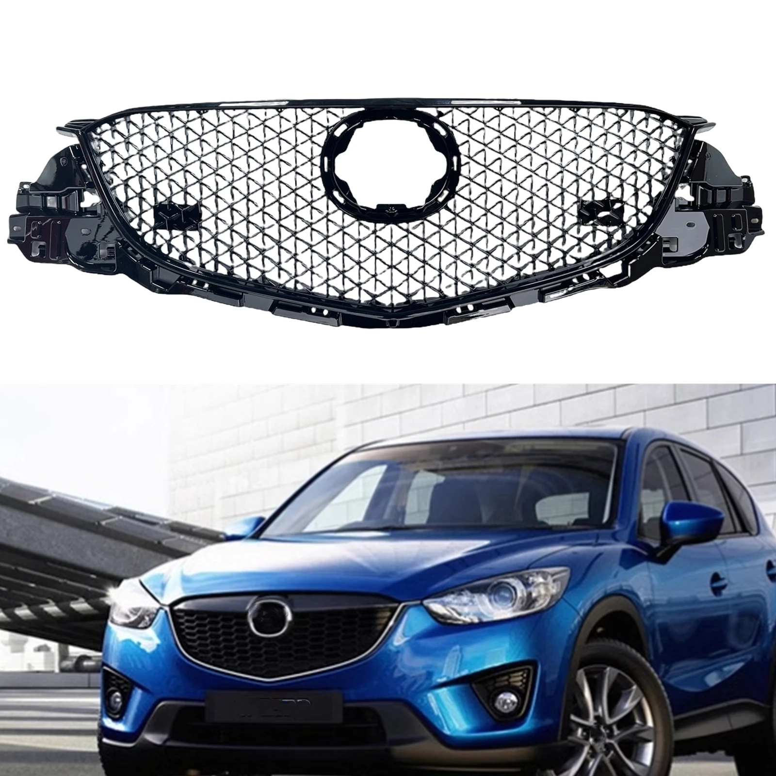 

Front Grille For Mazda CX5 2013 2014 2015 2016 Racing Grill Gloss Black Honeycomb Style Car Upper Bumper Hood Mesh Radiator Grid