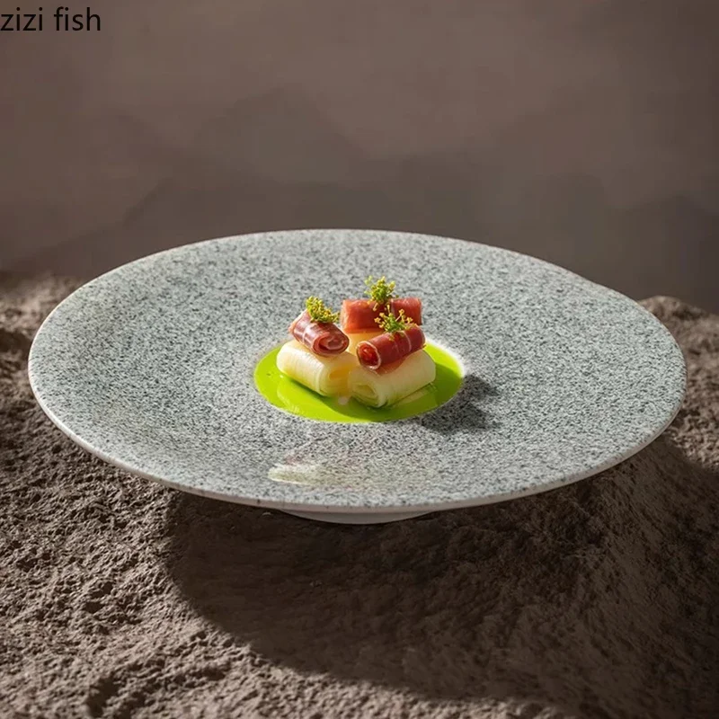 

Retro High Legged Flat Plate Ceramic Dessert Plate Sushi Plate Pasta Plates Restaurant Molecular Cuisine Specialty Tableware